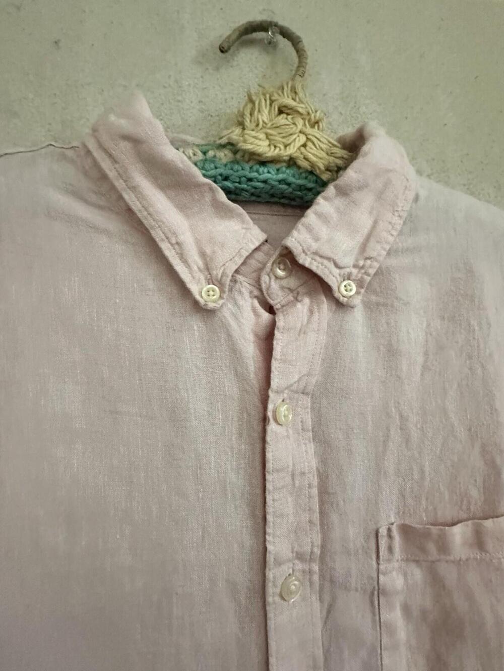 J.Crew Men’s Slim Fit 100% Linen Pastel Pink Long Sleeve Button Up Shirt Sz L - Picture 4 of 9